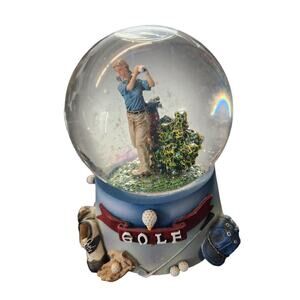 MUSICAL GOLF WATER SNOW GLOBE LADY GOLFER  COLORFUL SPARKLES 'TOP OF THE WORLD'